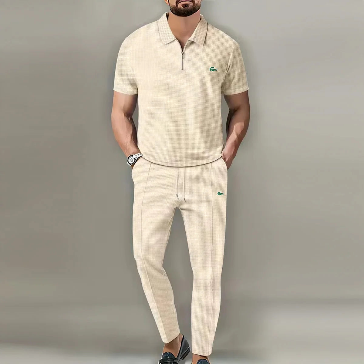 Zipped Polo And Shorts Set
